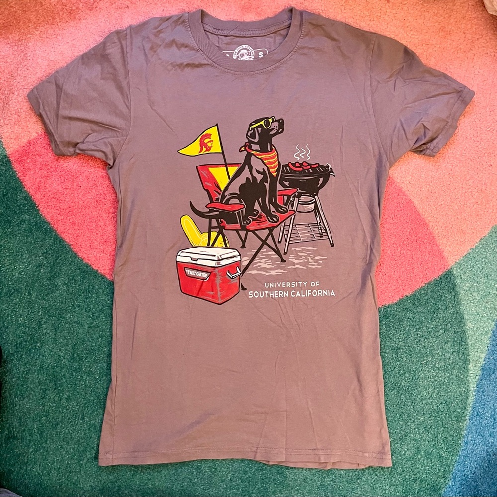 USC Tailgating T Shirt The Duck Company Gray Dog Graphic Print Trojans Football